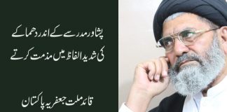 راولپنڈی : پشاور مدرسے کے اندر دھماکے کی شدید الفاظ میں مذمت کرتے ہیں قائد ملت جعفریہ پاکستان علامہ ساجد علی نقوی